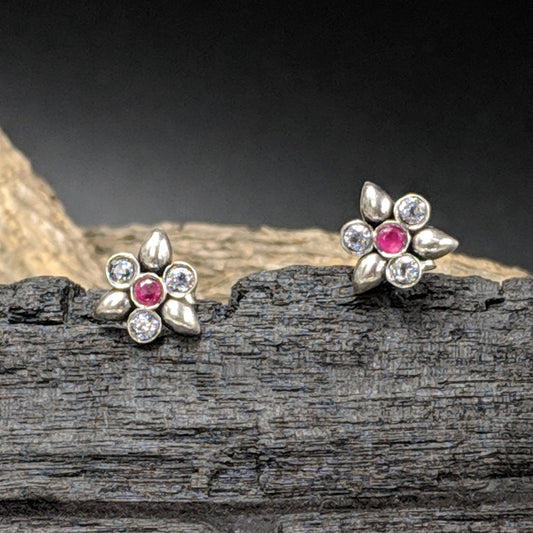 Three Petal Earrings - Pink White