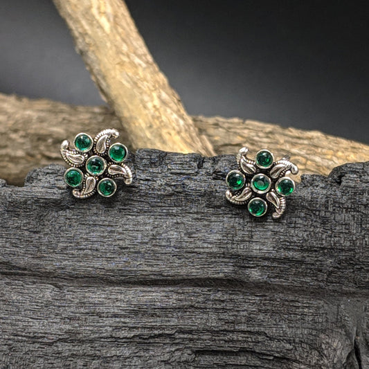 Twist Flower Earrings - Green