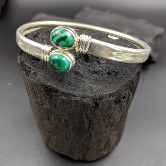 Kalyug Silver Kada with Green Stones