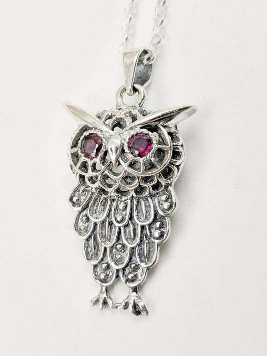 Shining Owl Pendant with Silver Chain