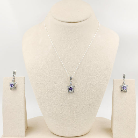 Ashwathama Tortoise Pendant and Earrings Set - Purple