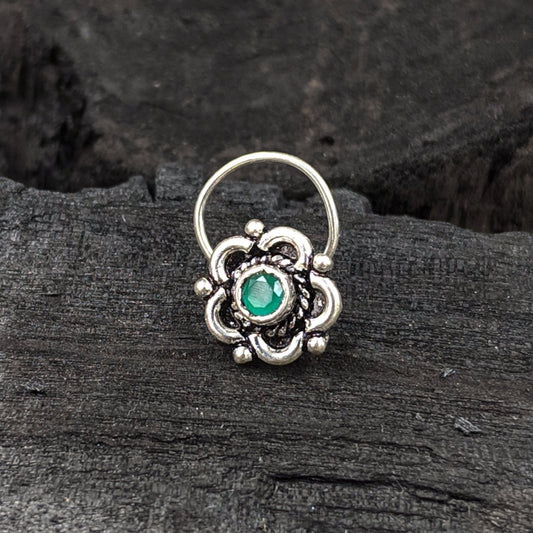 Green Flower Nose Pin