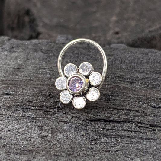 Purple Flower Nose Pin