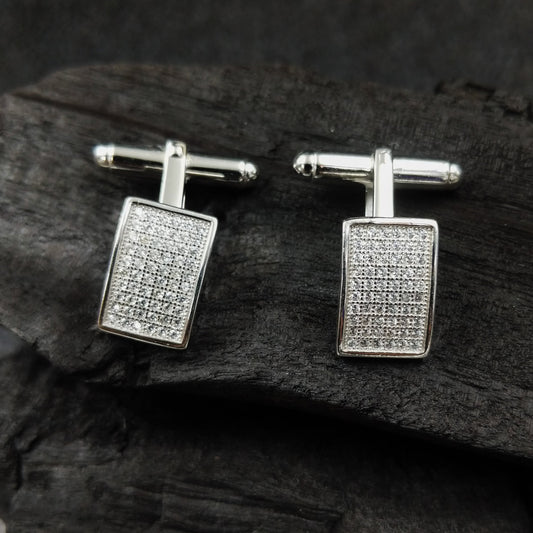 Men Silver accessories -CUFFLINKS WHITE SPARKLE