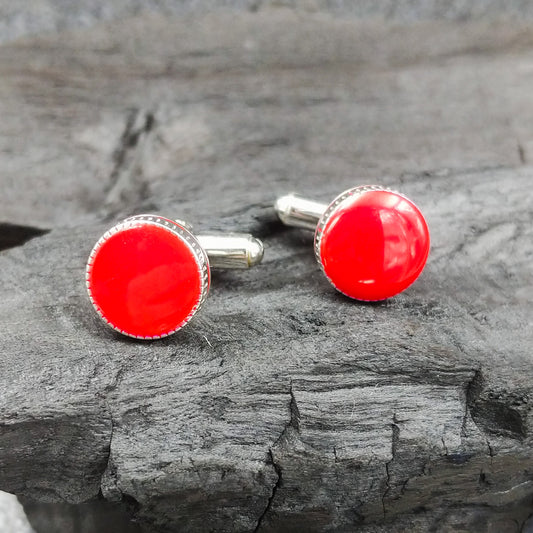 Men Silver accessories -CUFFLINKS RED CIRCLE