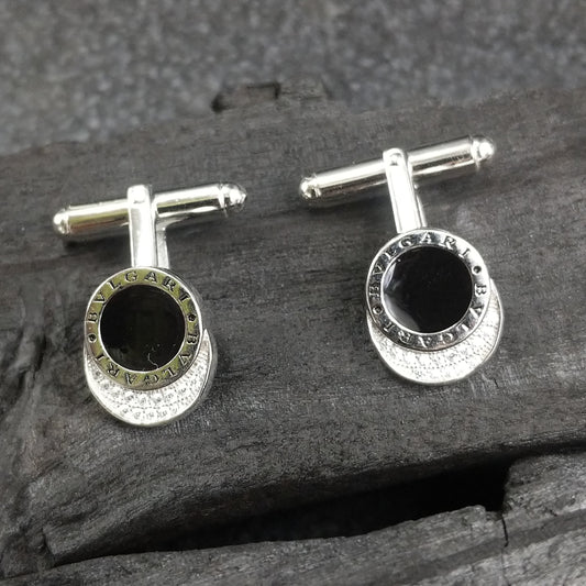 Men Silver accessories -CUFFLINKS SPARKLE BLACK AND WHITE